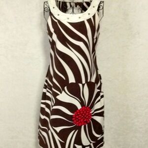 LONDON TIMES Dress Boho Print Women S Beaded Neckline Key Hole Back Stretch Knit